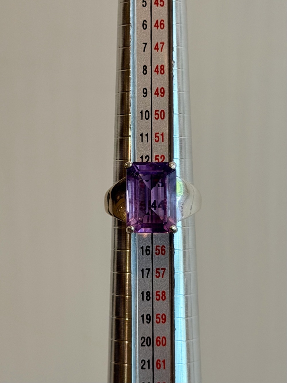 925 Sterling Silver Emerald-Cut Amethyst Statement Ring - Size 6.75